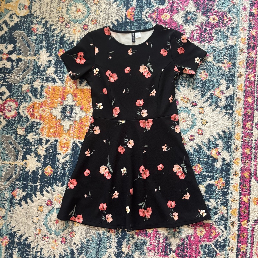 Floral Black Skater Dress
